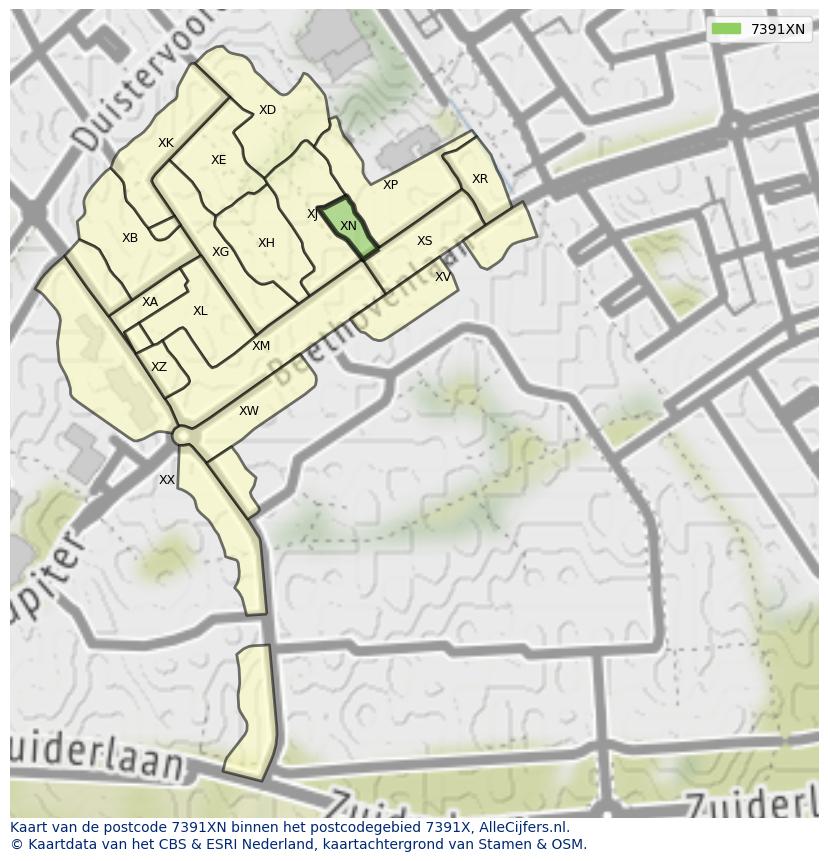 Afbeelding van het postcodegebied 7391 XN op de kaart.