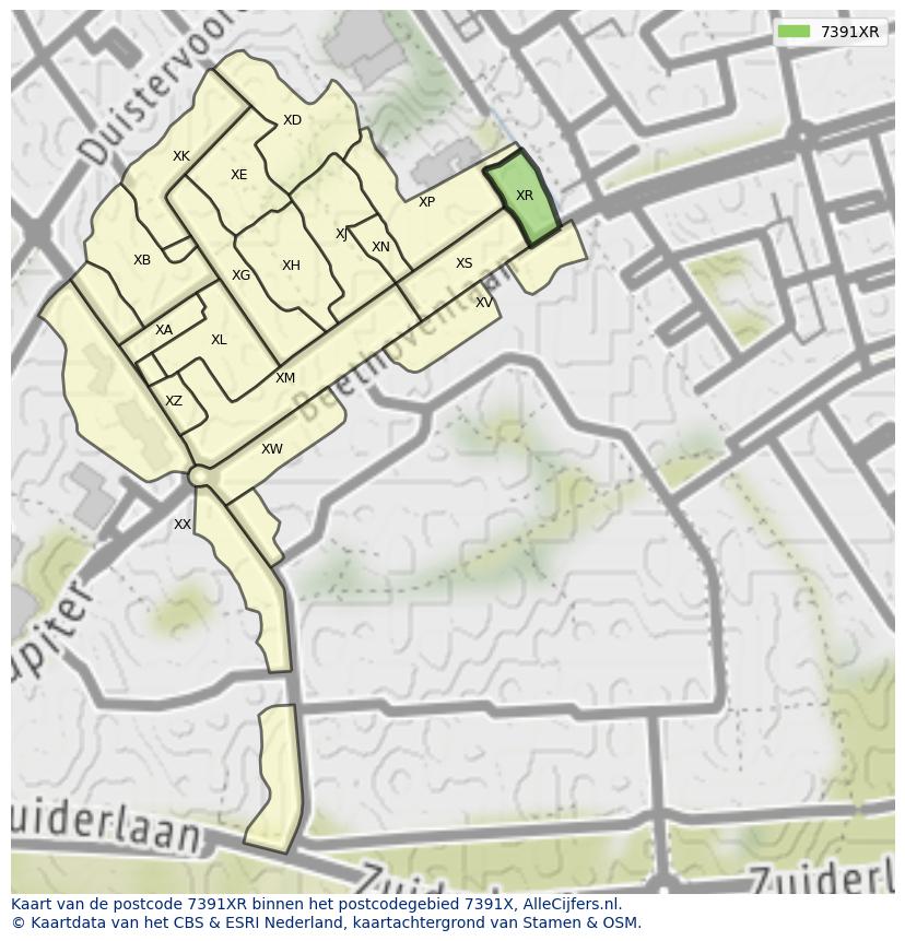 Afbeelding van het postcodegebied 7391 XR op de kaart.