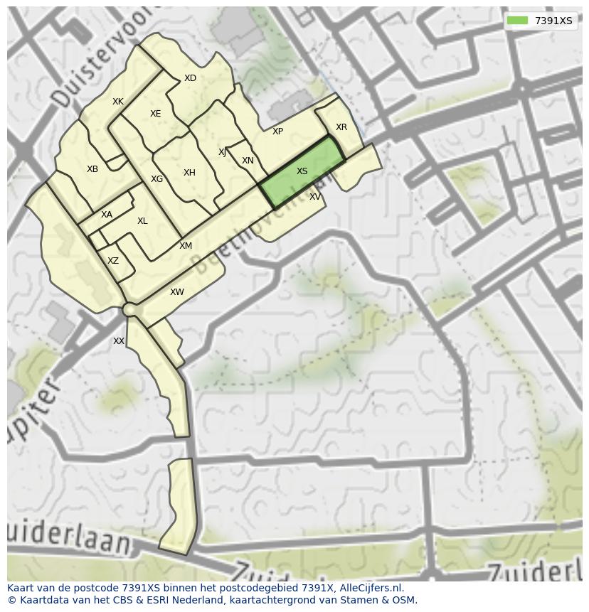 Afbeelding van het postcodegebied 7391 XS op de kaart.