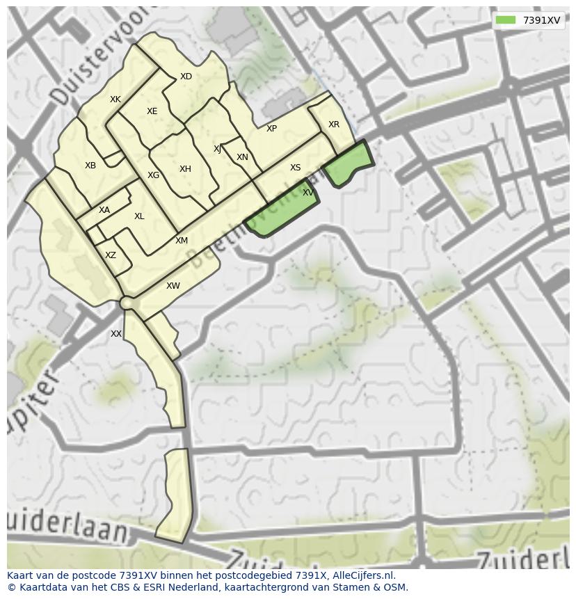 Afbeelding van het postcodegebied 7391 XV op de kaart.