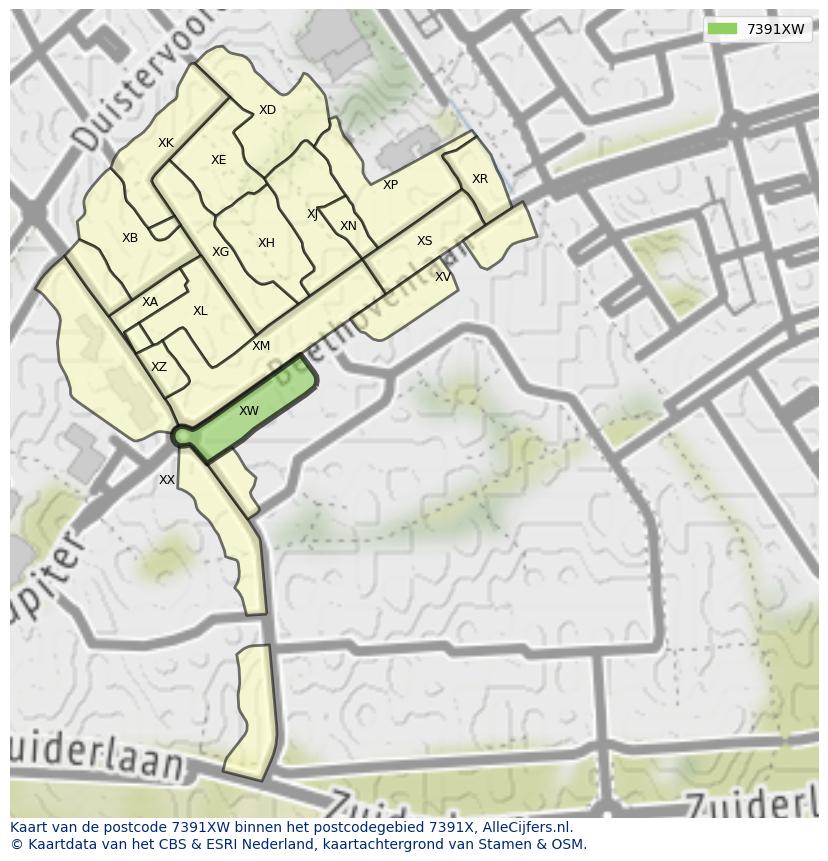 Afbeelding van het postcodegebied 7391 XW op de kaart.