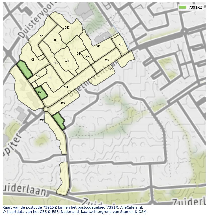 Afbeelding van het postcodegebied 7391 XZ op de kaart.