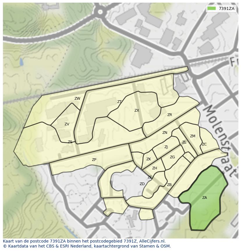 Afbeelding van het postcodegebied 7391 ZA op de kaart.