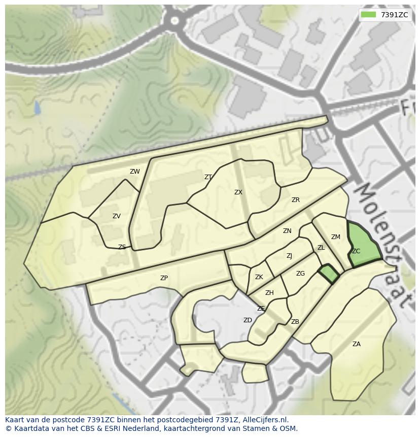 Afbeelding van het postcodegebied 7391 ZC op de kaart.