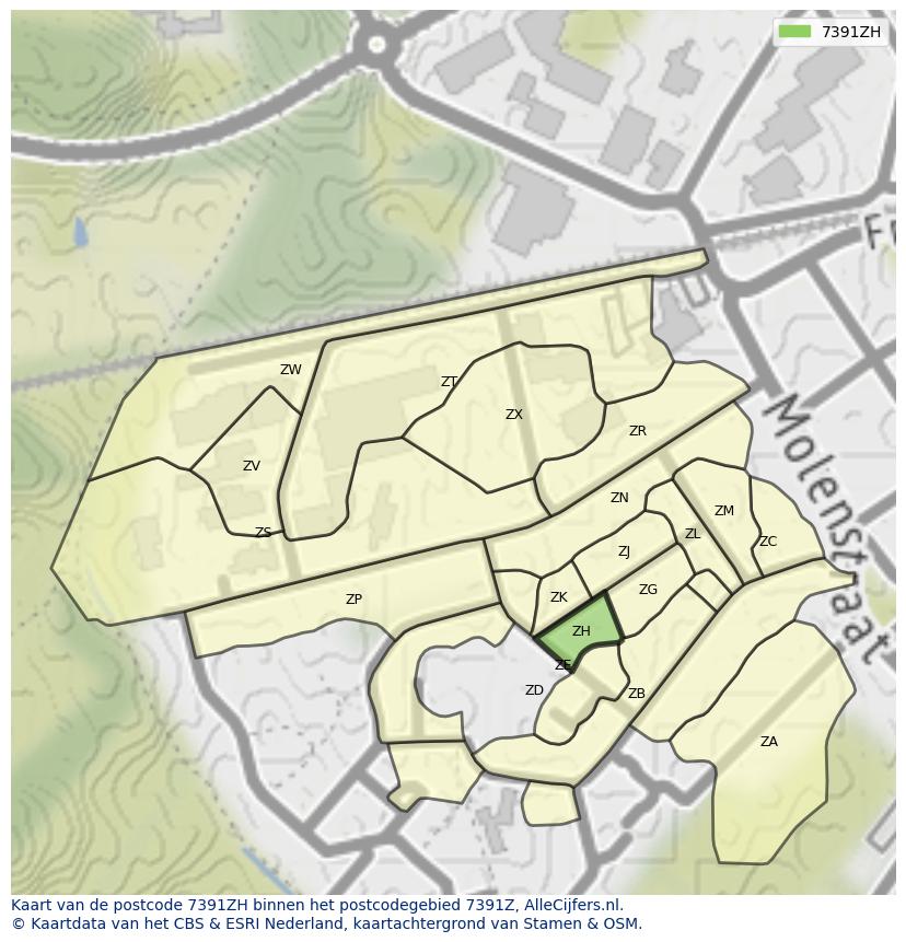 Afbeelding van het postcodegebied 7391 ZH op de kaart.