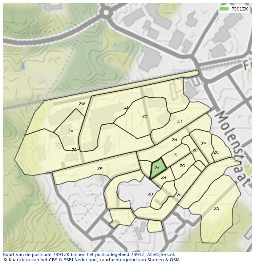 Afbeelding van het postcodegebied 7391 ZK op de kaart.