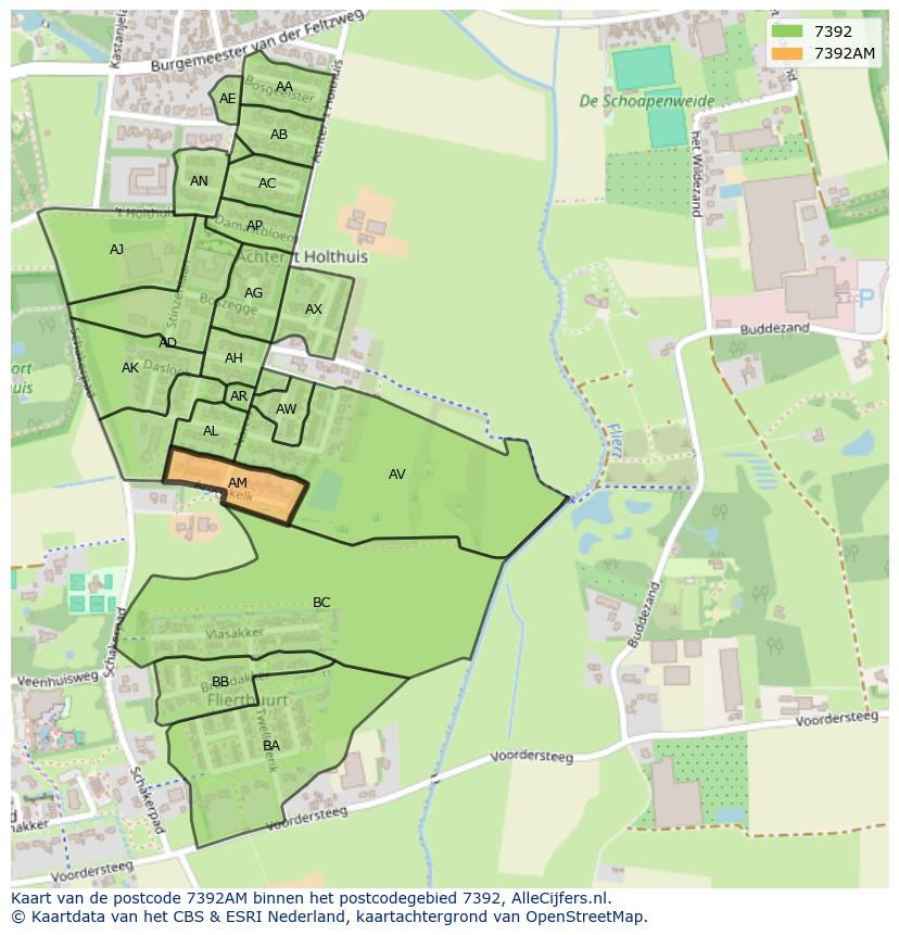 Afbeelding van het postcodegebied 7392 AM op de kaart.