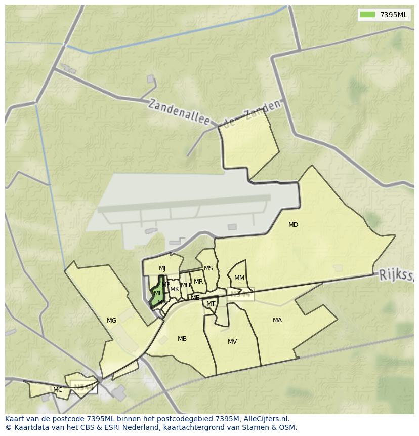 Afbeelding van het postcodegebied 7395 ML op de kaart.