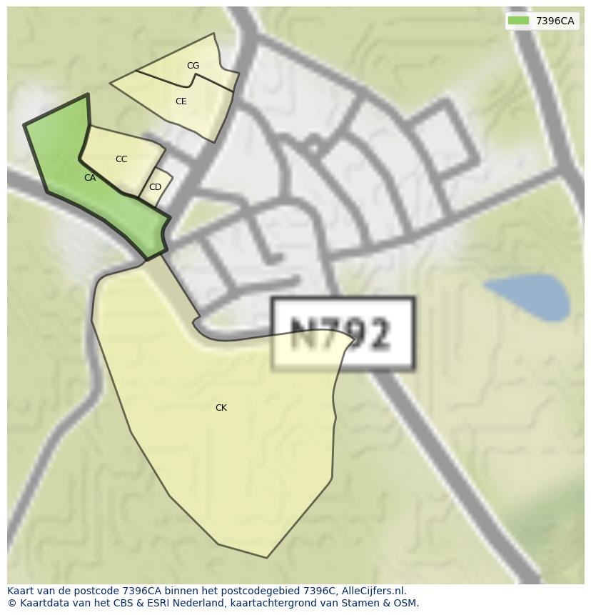 Afbeelding van het postcodegebied 7396 CA op de kaart.