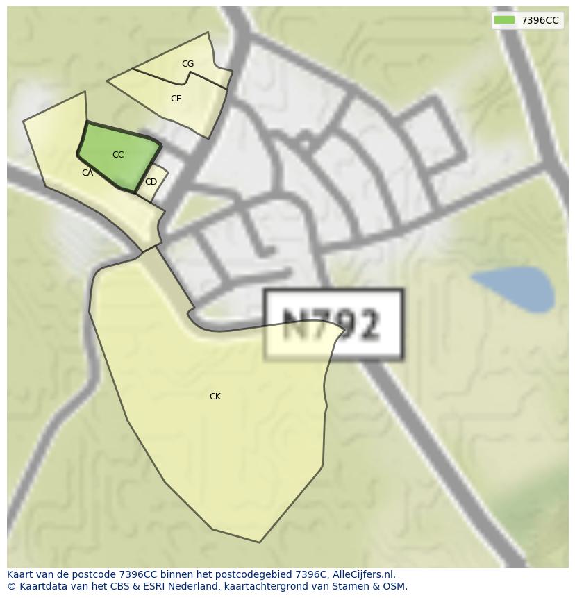 Afbeelding van het postcodegebied 7396 CC op de kaart.