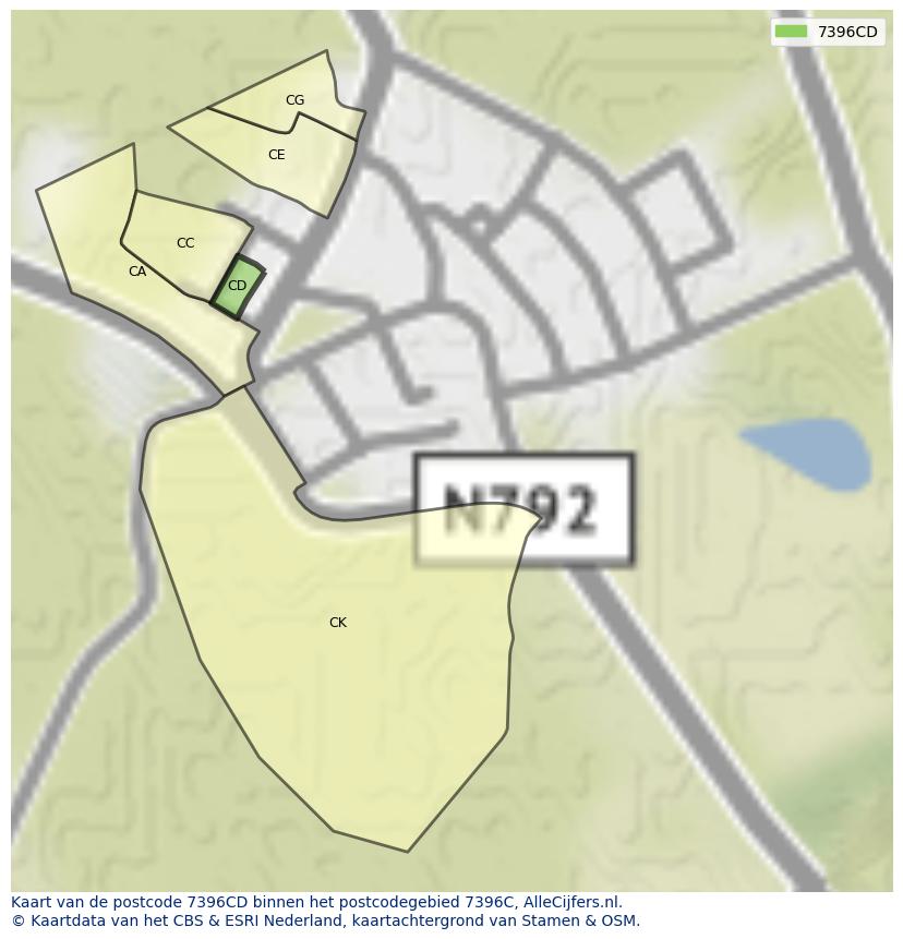Afbeelding van het postcodegebied 7396 CD op de kaart.