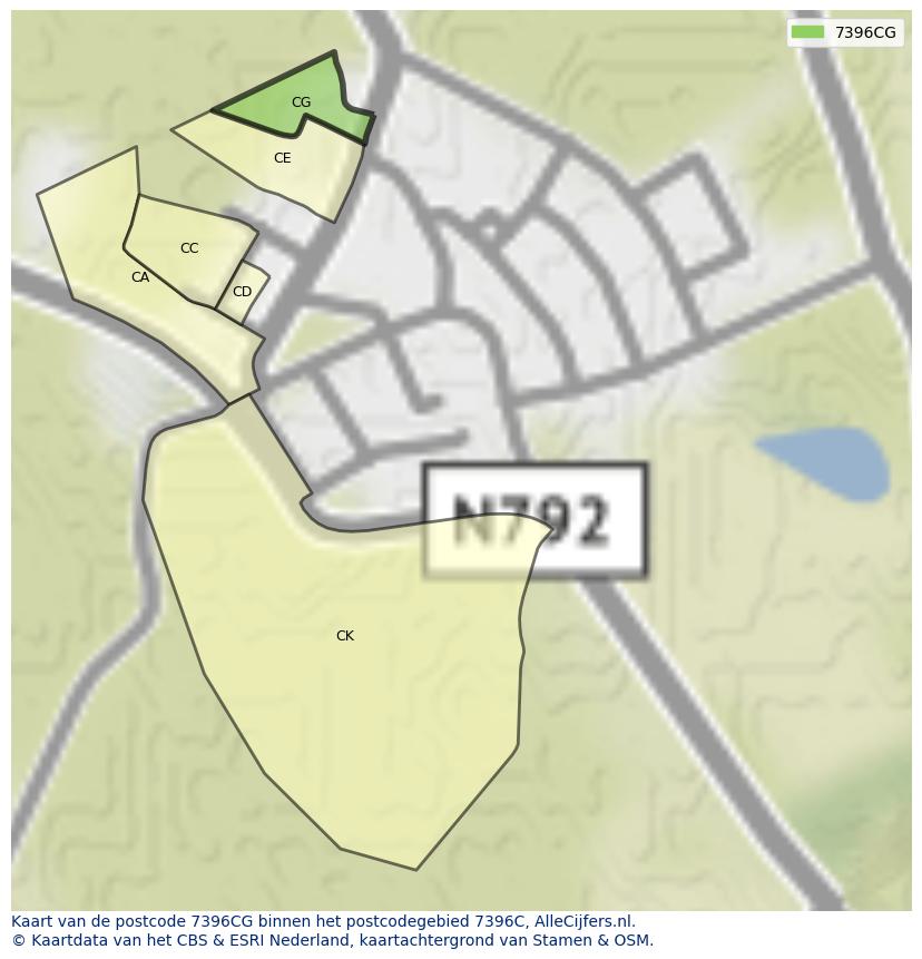 Afbeelding van het postcodegebied 7396 CG op de kaart.