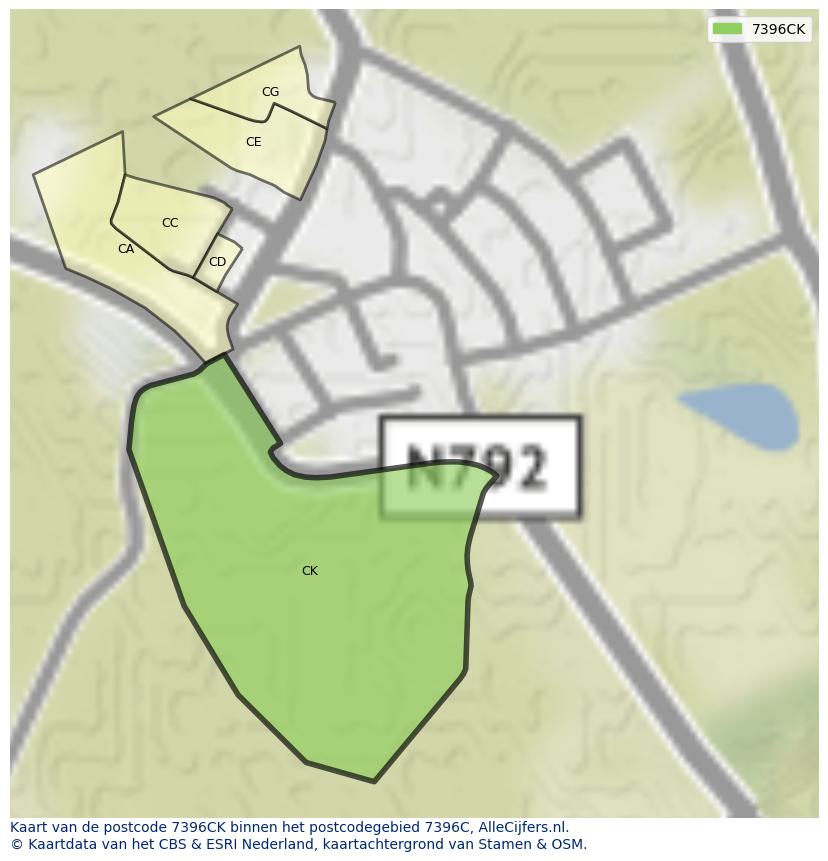 Afbeelding van het postcodegebied 7396 CK op de kaart.