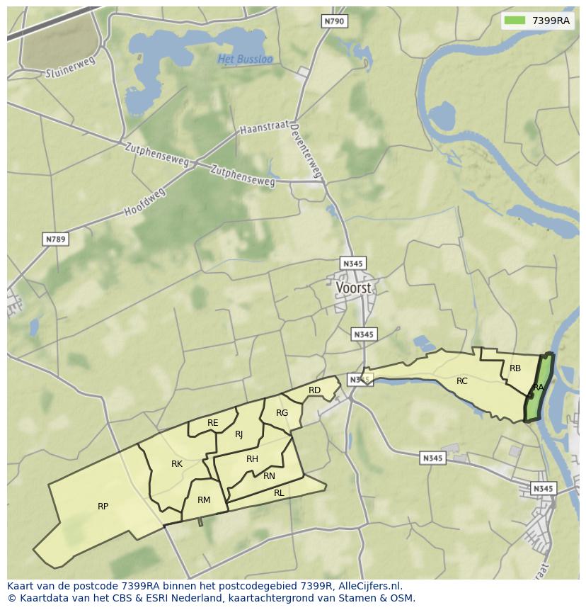 Afbeelding van het postcodegebied 7399 RA op de kaart.