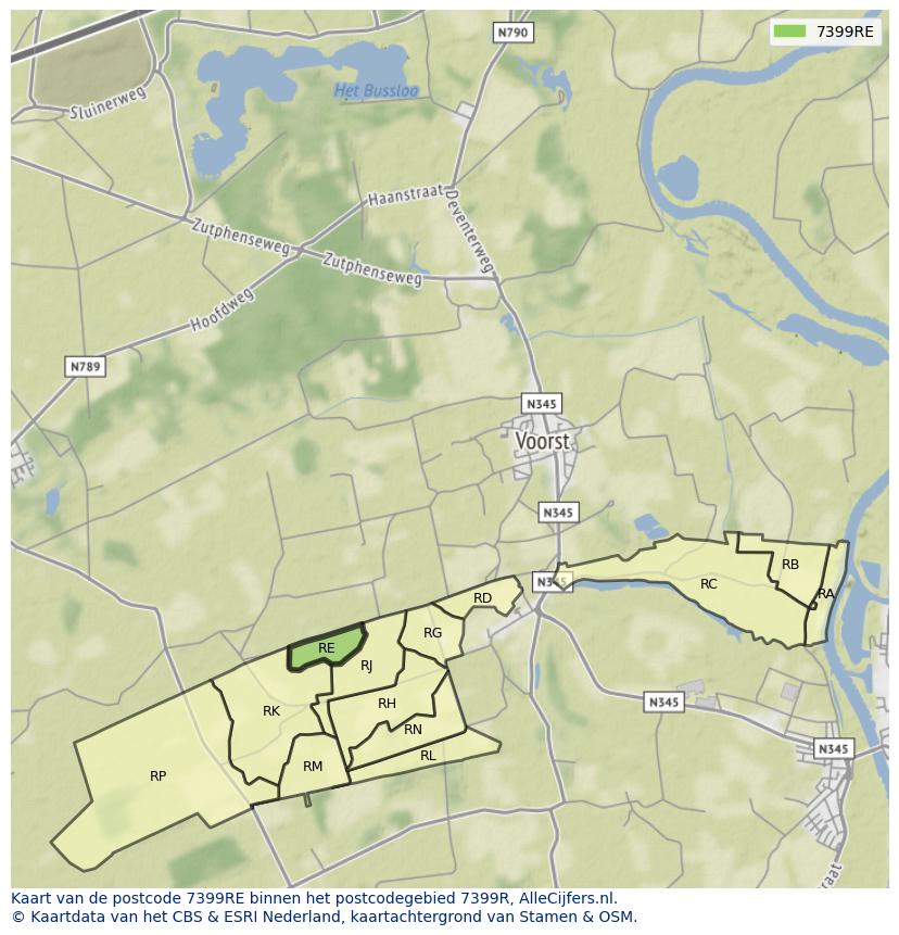 Afbeelding van het postcodegebied 7399 RE op de kaart.