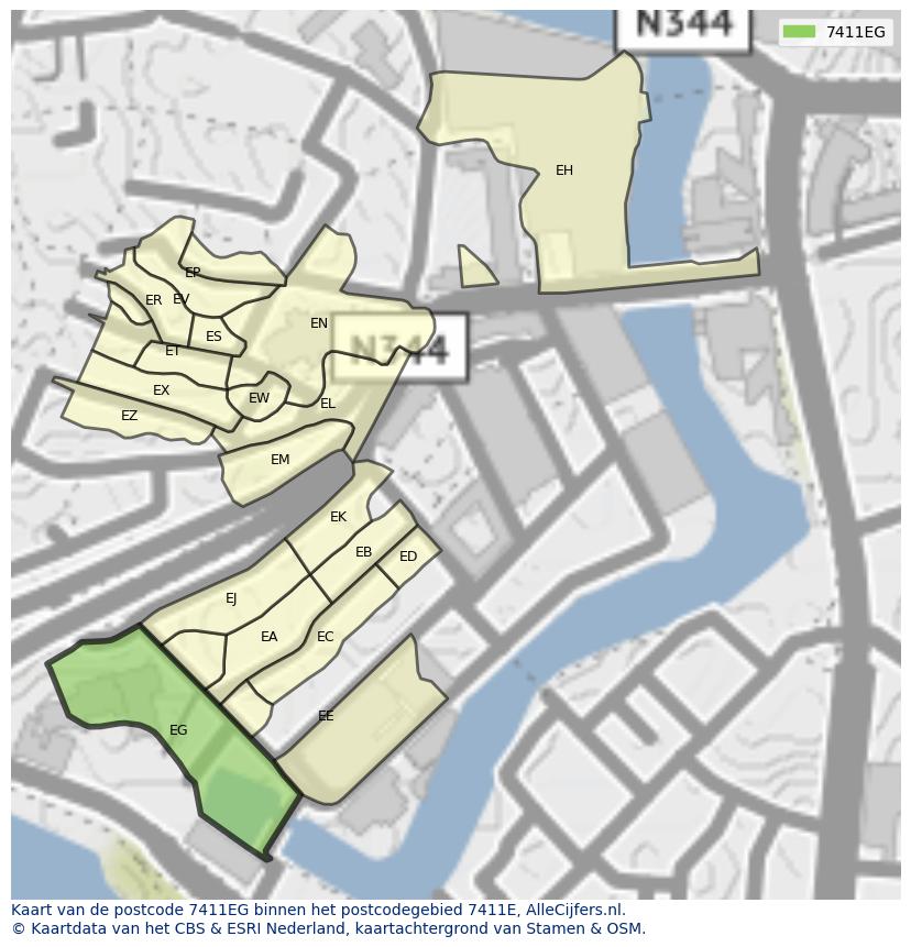 Afbeelding van het postcodegebied 7411 EG op de kaart.