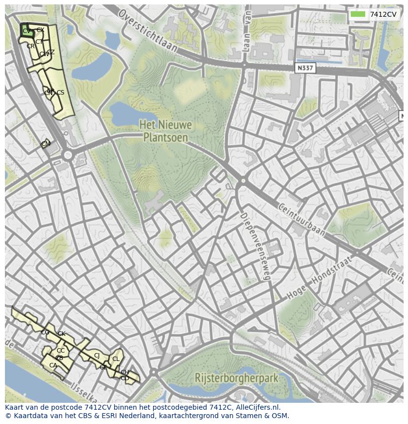 Afbeelding van het postcodegebied 7412 CV op de kaart.