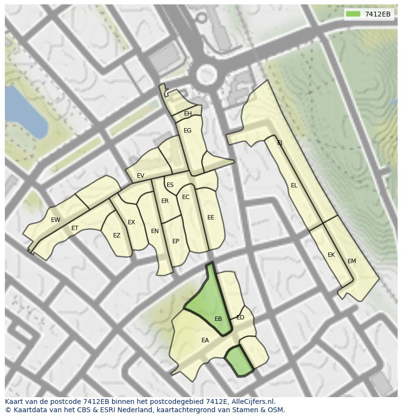 Afbeelding van het postcodegebied 7412 EB op de kaart.