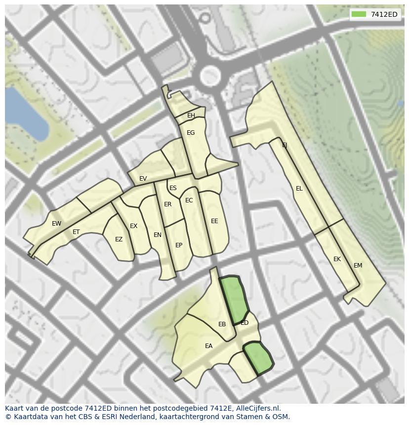 Afbeelding van het postcodegebied 7412 ED op de kaart.