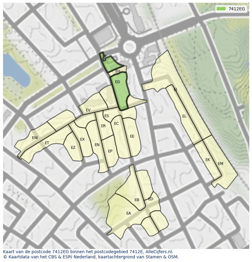 Afbeelding van het postcodegebied 7412 EG op de kaart.