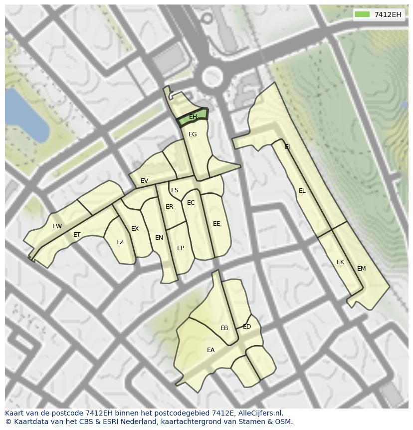 Afbeelding van het postcodegebied 7412 EH op de kaart.