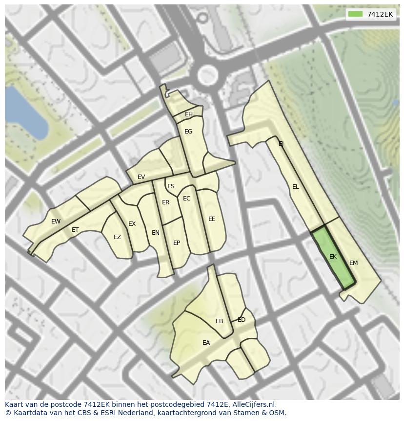 Afbeelding van het postcodegebied 7412 EK op de kaart.