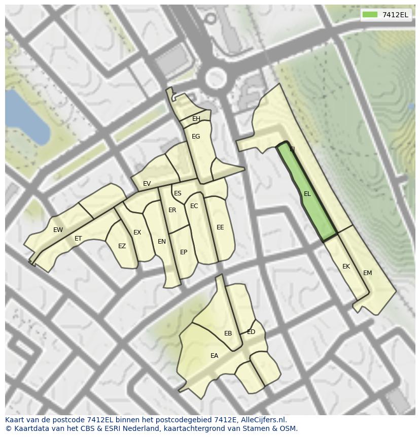 Afbeelding van het postcodegebied 7412 EL op de kaart.