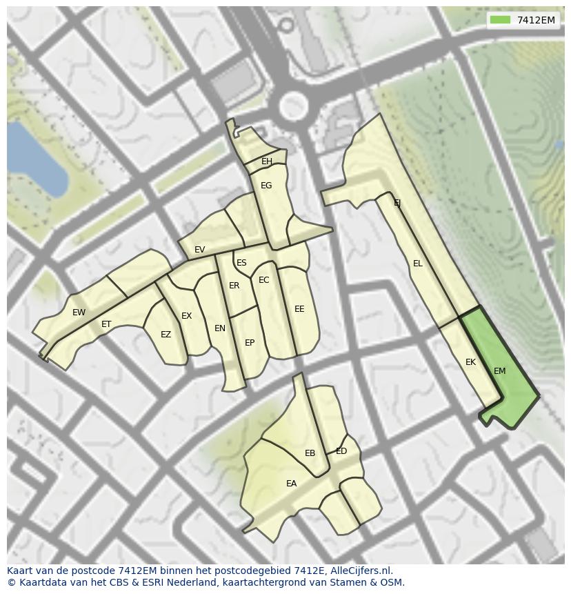 Afbeelding van het postcodegebied 7412 EM op de kaart.