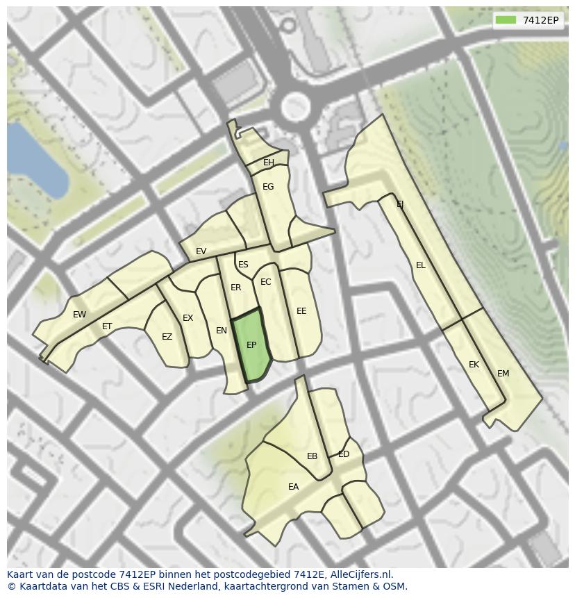 Afbeelding van het postcodegebied 7412 EP op de kaart.
