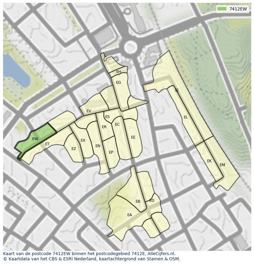 Afbeelding van het postcodegebied 7412 EW op de kaart.