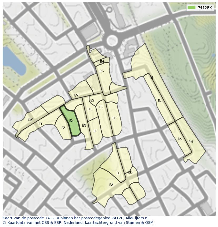 Afbeelding van het postcodegebied 7412 EX op de kaart.