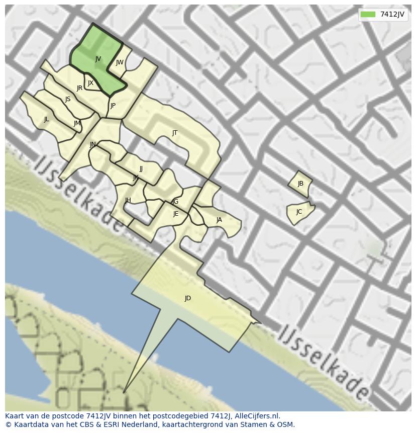 Afbeelding van het postcodegebied 7412 JV op de kaart.