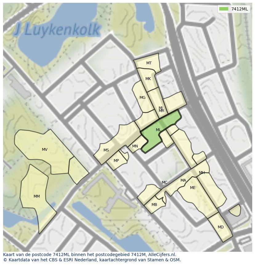 Afbeelding van het postcodegebied 7412 ML op de kaart.