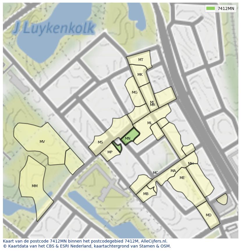 Afbeelding van het postcodegebied 7412 MN op de kaart.