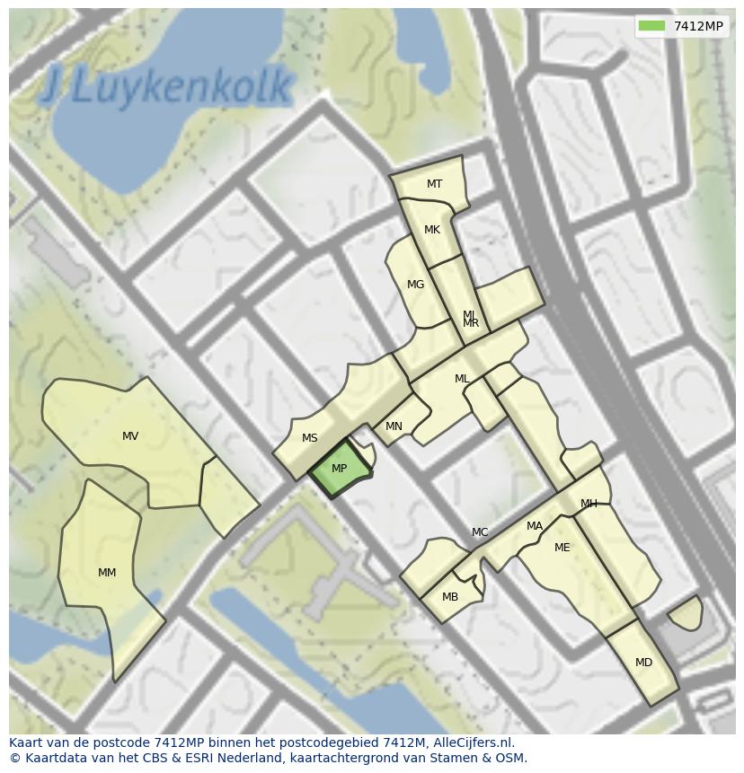 Afbeelding van het postcodegebied 7412 MP op de kaart.