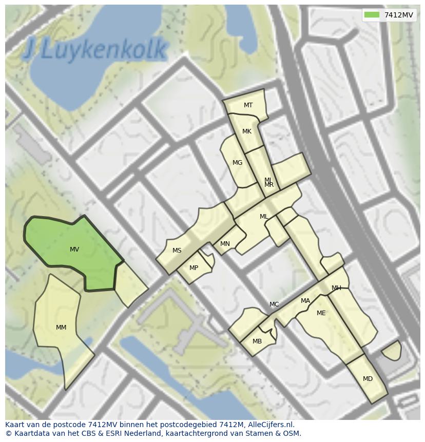 Afbeelding van het postcodegebied 7412 MV op de kaart.
