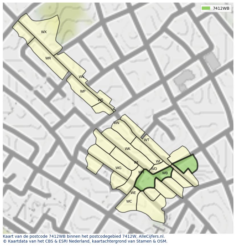 Afbeelding van het postcodegebied 7412 WB op de kaart.
