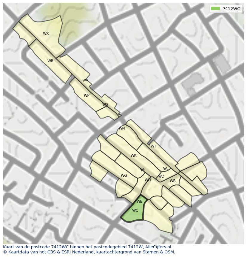 Afbeelding van het postcodegebied 7412 WC op de kaart.