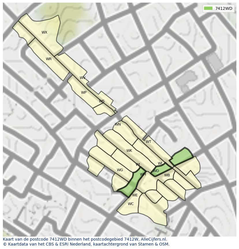 Afbeelding van het postcodegebied 7412 WD op de kaart.