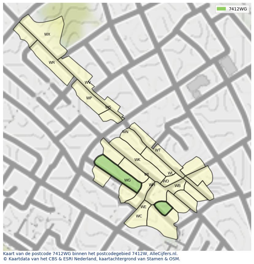 Afbeelding van het postcodegebied 7412 WG op de kaart.
