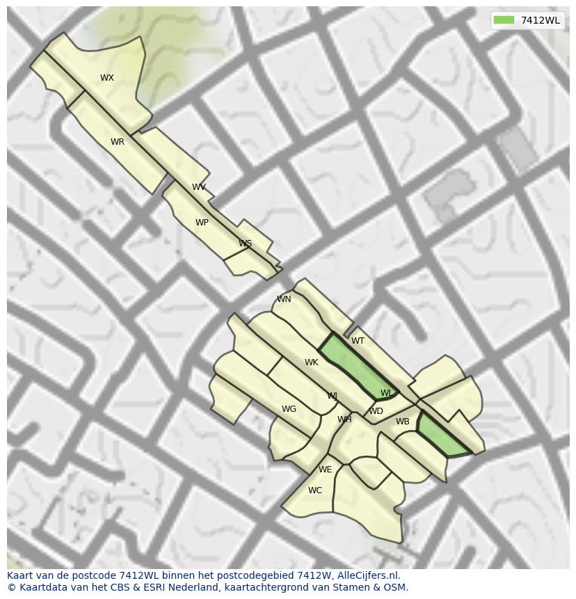 Afbeelding van het postcodegebied 7412 WL op de kaart.