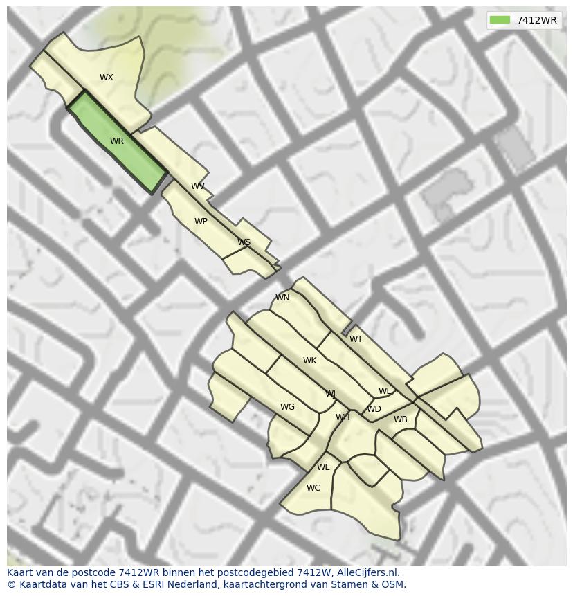 Afbeelding van het postcodegebied 7412 WR op de kaart.