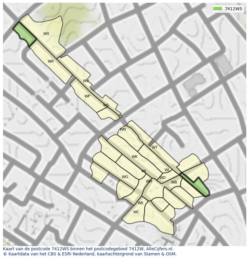Afbeelding van het postcodegebied 7412 WS op de kaart.