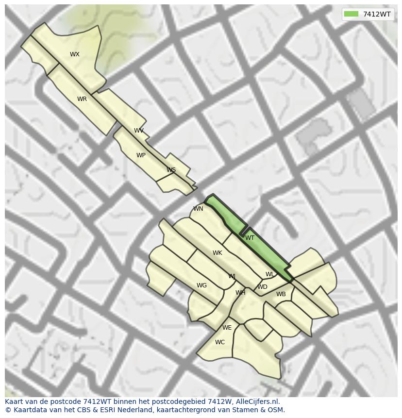 Afbeelding van het postcodegebied 7412 WT op de kaart.