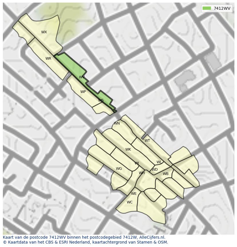 Afbeelding van het postcodegebied 7412 WV op de kaart.