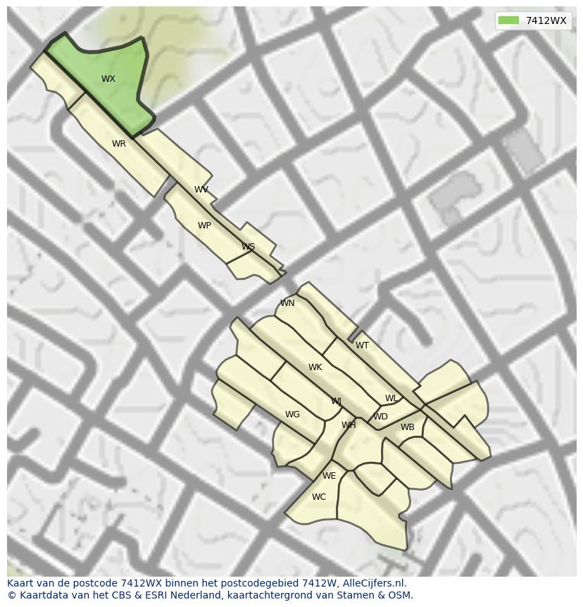 Afbeelding van het postcodegebied 7412 WX op de kaart.