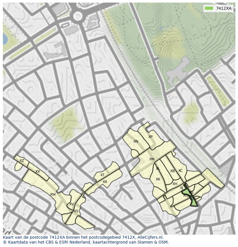 Afbeelding van het postcodegebied 7412 XA op de kaart.