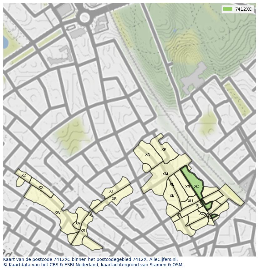 Afbeelding van het postcodegebied 7412 XC op de kaart.