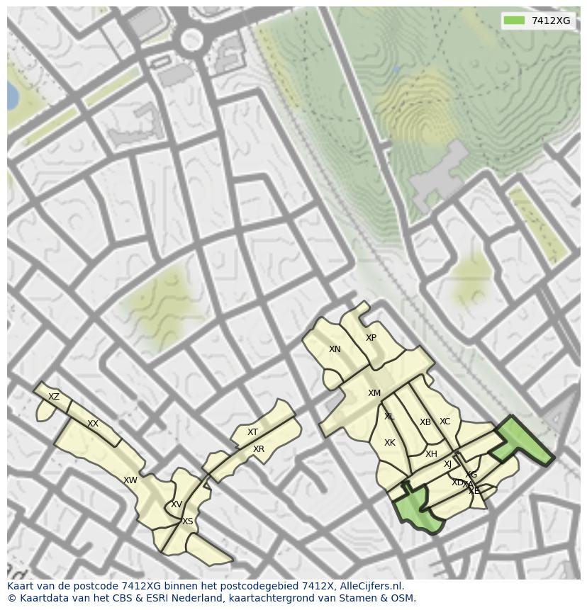 Afbeelding van het postcodegebied 7412 XG op de kaart.
