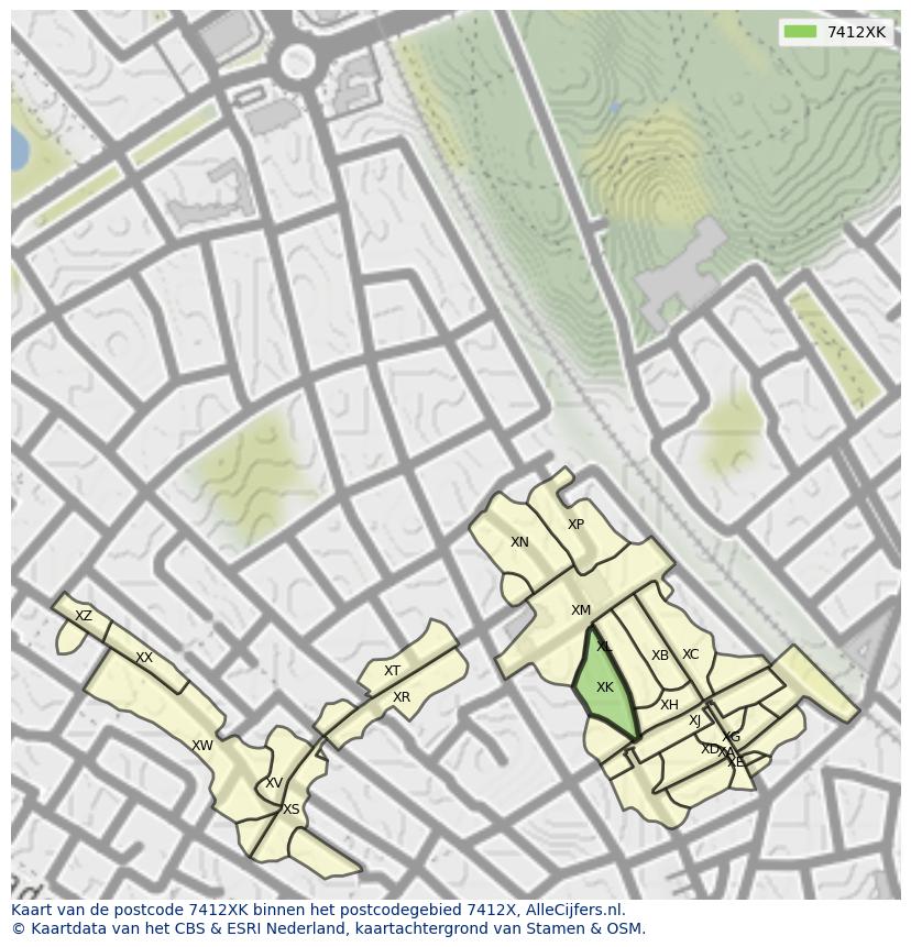 Afbeelding van het postcodegebied 7412 XK op de kaart.